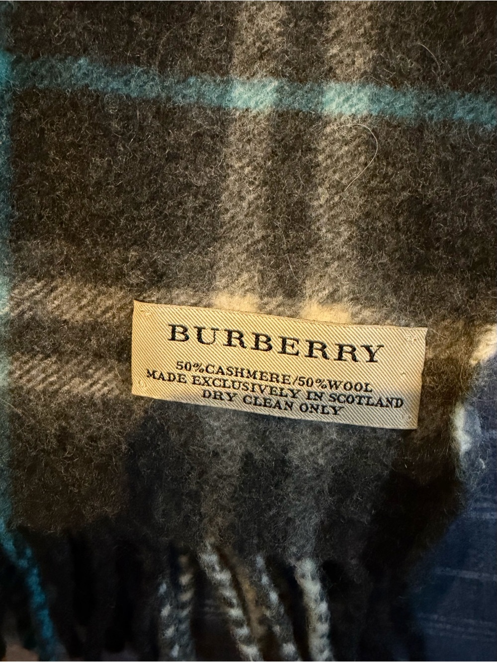 Burberry Gray, Blue and Cream Cashmere-Wool Plaid Scarf